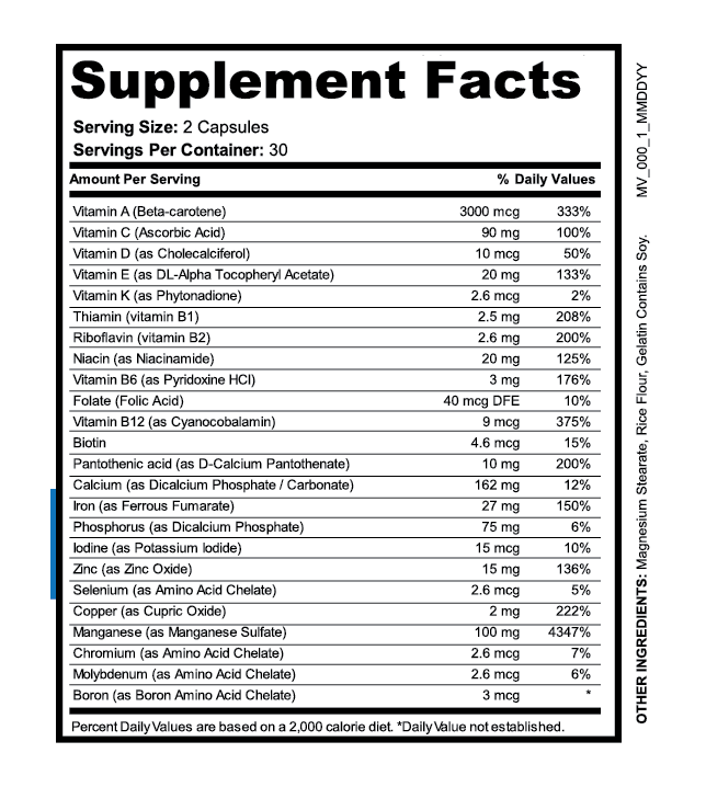 Daily MultiVitamin — Supplement Facts Label